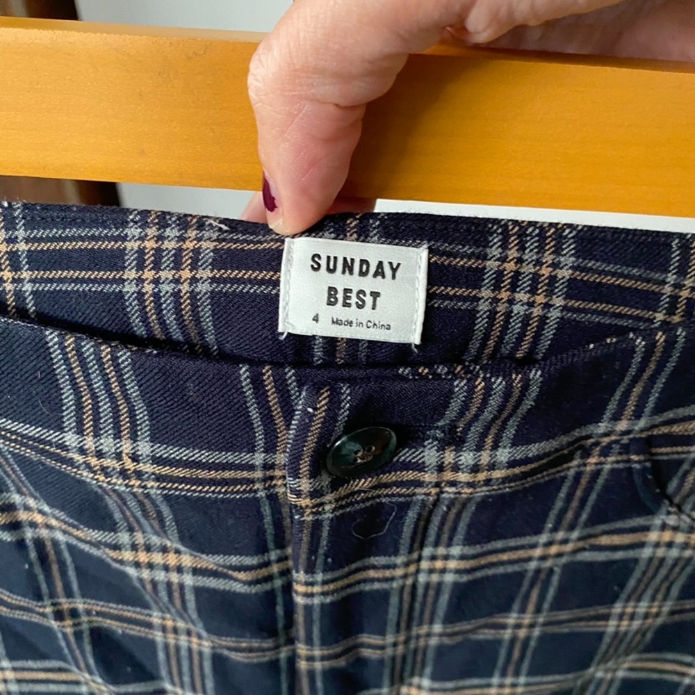 ☘️Sunday Best Navy Plaid Straight-Leg Pants - Picture 3 of 3